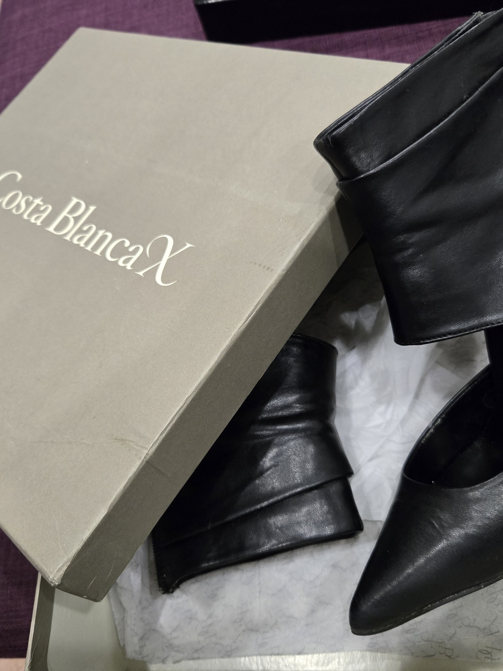 Costa Blanca Black Pointed Leather Ankle Boots